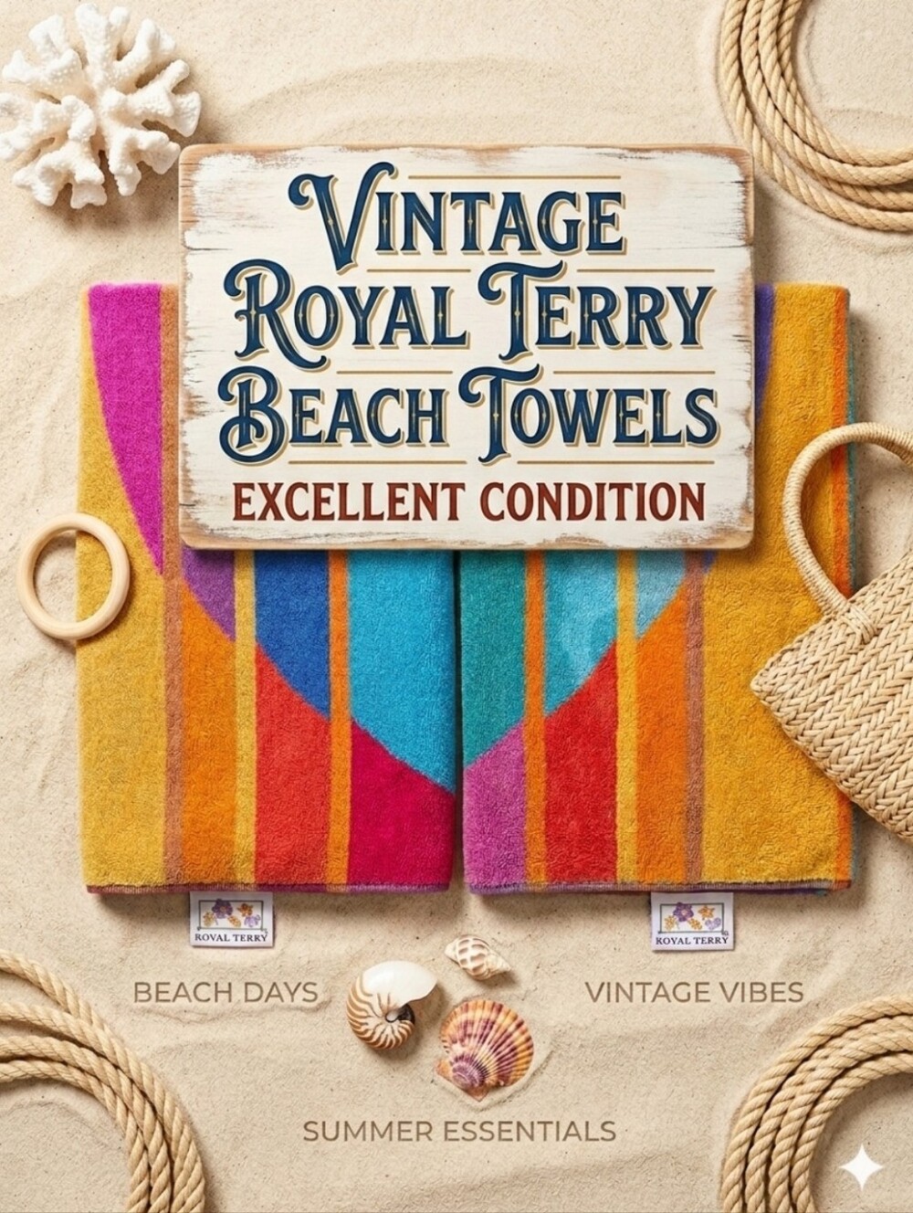 VTG Royal Terry Beach Towels Set of 2 Geometric Retro Beach Days VibesCategory